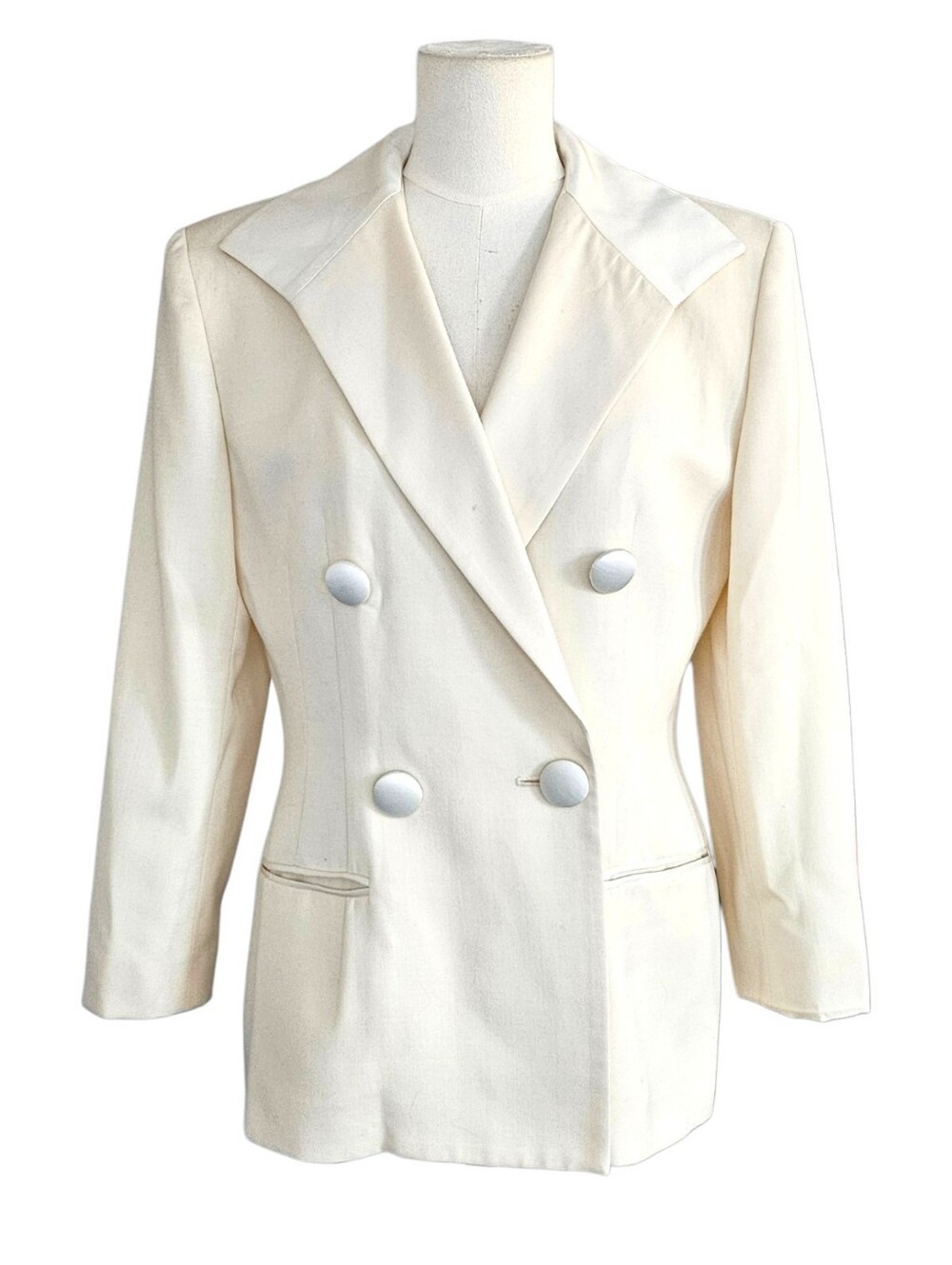 Christian Dior Ivory Double Breasted Blazer Silk Wool Vintage USA Size 10 - Picture 2 of 13